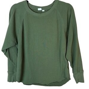 SALE GAP Olive Green Raglan Sweatshirt Distressed Raw Hem Women's Size S